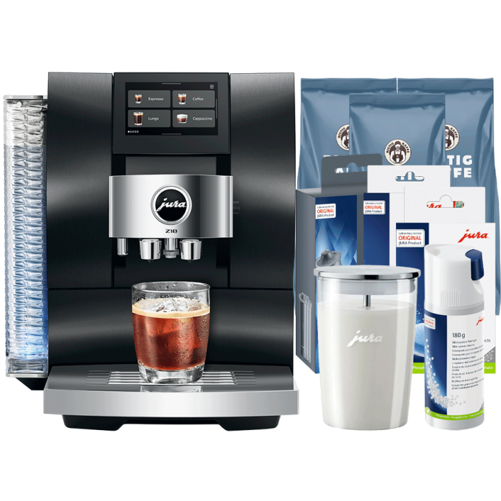 Jura Z10 (EB) Aluminium Black Espressomaskine Inkl. Startpakke DK sprog, Rens, Afkalkning, Mælkebeholder & 3kg Rigtig Kaffe