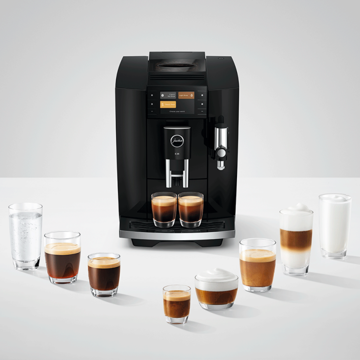 Jura E8 (ED) Cosmic Black Espressomaskine Inkl. Startpakke (DK sprog), Pleje, Filtre, Mælkebeholder & 3kg Super Crema