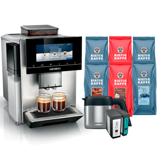 Siemens TQ905RZ3 EQ900 Plus Espressomaskine Inkl. AutoCalc'n Clean, Termokande & 6kg Rigtig Kaffe Hele kaffebønner
