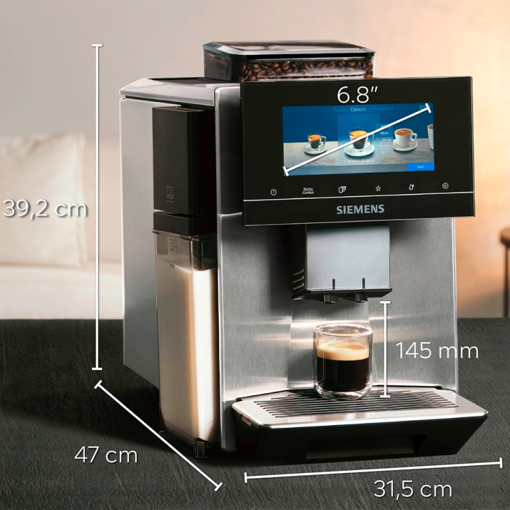 Siemens TQ905RZ3 EQ900 Plus Espressomaskine Inkl. AutoCalc'n Clean, Termokande & 6kg Rigtig Kaffe Hele kaffebønner