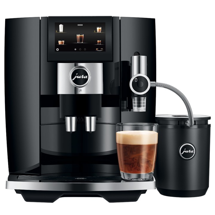 Jura J8 (EA) Piano Black Espressomaskine Inkl. Startpakke, Mælkebeholder, Pleje, Filter & 3kg Rigtig Kaffe Crema Intenso