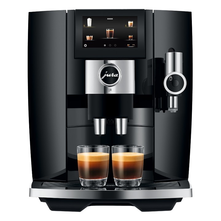 Jura J8 (EA) Piano Black Espressomaskine Inkl. Startpakke, Mælkebeholder, Pleje, Filter & 3kg Rigtig Kaffe Crema Intenso