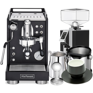 La Pavoni Mini Cellini Sort LPSMCB01EU Inkl. Eureka Mignon Turbo Espressokværn, Baristaudstyr & Latte Kop