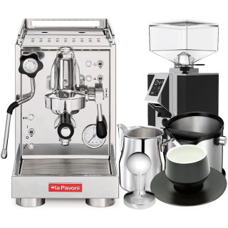 La Pavoni Mini Cellini LPSMCS01EU Inkl. Eureka Mignon Turbo Espressokværn, Baristaudstyr & Kopper