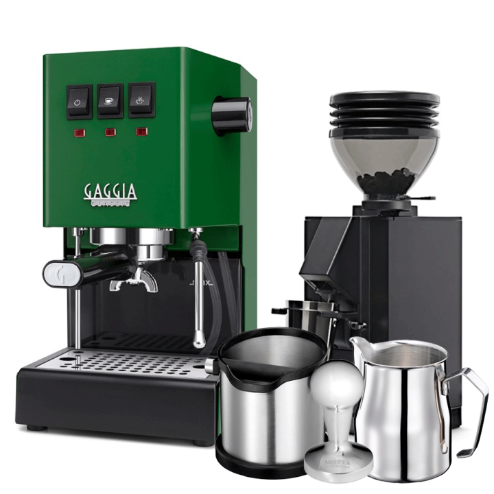 Gaggia Classic E24 Jungle Green Espressomaskine Inkl Eureka Mignon Zero 55s & Baristaudstyr