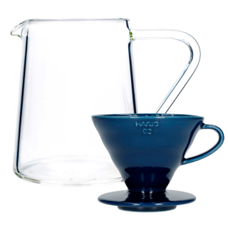 Hario V60-02 Keramik Dripper Mørkeblå 2 Kop. Inkl. Loveramics Brewers Glaskande Tall 500 ml