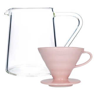 Hario V60-02 Keramik Dripper Pink 2 Kop. Inkl. Loveramics Brewers Glaskande Tall 500 ml