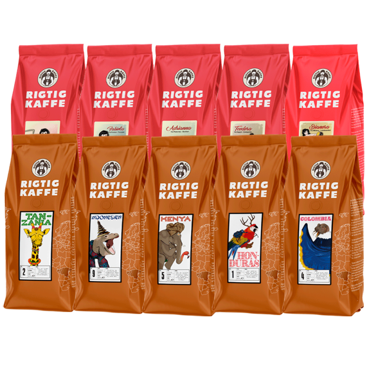 Rigtig Kaffe Rød & Orange Mixpakke 4,5kg Hele kaffebønner