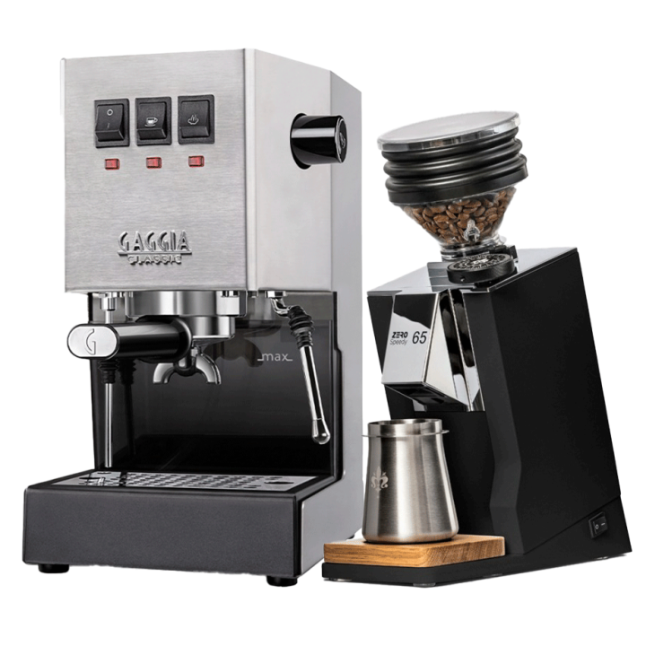 Gaggia Classic E24 Stål Espressomaskine Inkl. Eureka Mignon Zero 65 Speedy Mat Sort Espressokværn