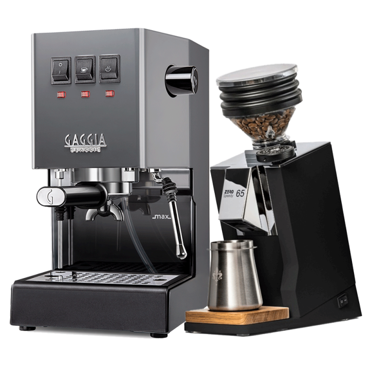 Gaggia Classic E24 Grå Espressomaskine Inkl. Eureka Mignon Zero 65 Speedy Mat Sort Espressokværn