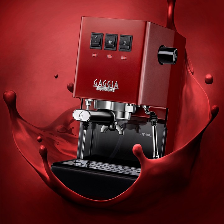 Gaggia Classic E24 Rød Espressomaskine Inkl. Eureka Mignon Zero 65 Speedy Mat Sort Espressokværn
