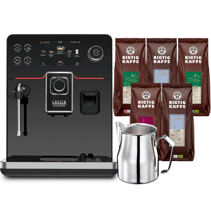 Gaggia Accademia Espressomaskine Inkl. Mælkekande 0,5L & 5x400g Rigtig Kaffe Organic Brun Serie