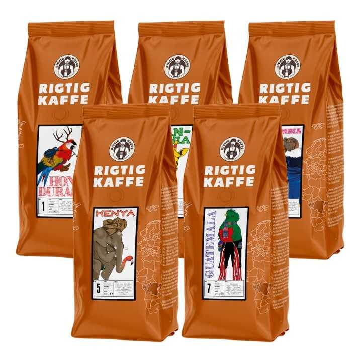 Rigtig Kaffe Verdens Kaffe Mixpakke 5x400g Rigtig Kaffe Verdens Kaffe Mixpakke 5x400g