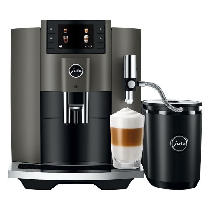 Jura E8 (EC) Dark Inox Espressomaskine Inkl. Mælkebeholder & 6x400g Rigtig Kaffe