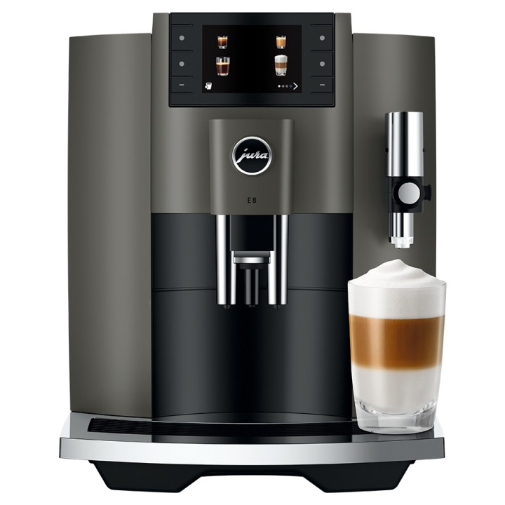 Jura E8 (EC) Dark Inox Espressomaskine Inkl. Mælkebeholder & 6x400g Rigtig Kaffe