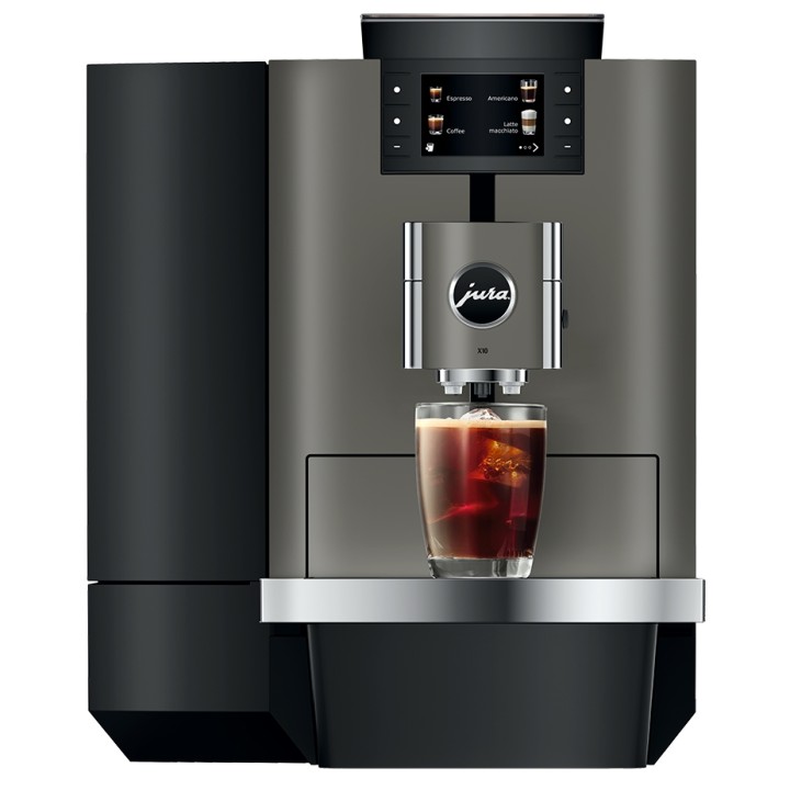 Jura X10 (EA) Dark Inox Espressomaskine Inkl. 1L Cooler, Pleje & 12kg Kaffe Jura X10 (EA) Dark Inox Espressomaskine Inkl. 1L Cooler, Pleje & 12kg Kaffe