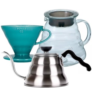 Hario Filterbryg Sæt Inkl. V60-02 Keramik Dripper 2 Kop, Server 0,6 L & Kedel