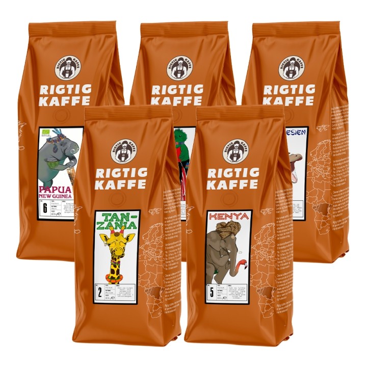 Rigtig Kaffe Mixpakke 2kg Hele kaffebønner Rigtig Kaffe Mixpakke 2kg Hele kaffebønner