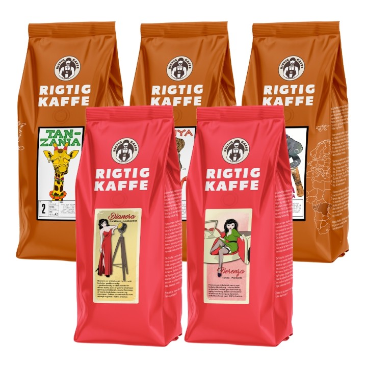 Rigtig Kaffe Mixpakke 2,2kg Hele kaffebønner Rigtig Kaffe Mixpakke 2,2kg Hele kaffebønner