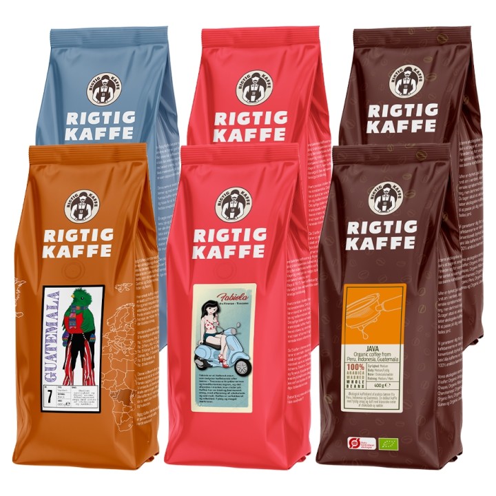 Rigtig Kaffe Mixpakke 2,7kg Hele kaffebønner Rigtig Kaffe Mixpakke 2,7kg Hele kaffebønner
