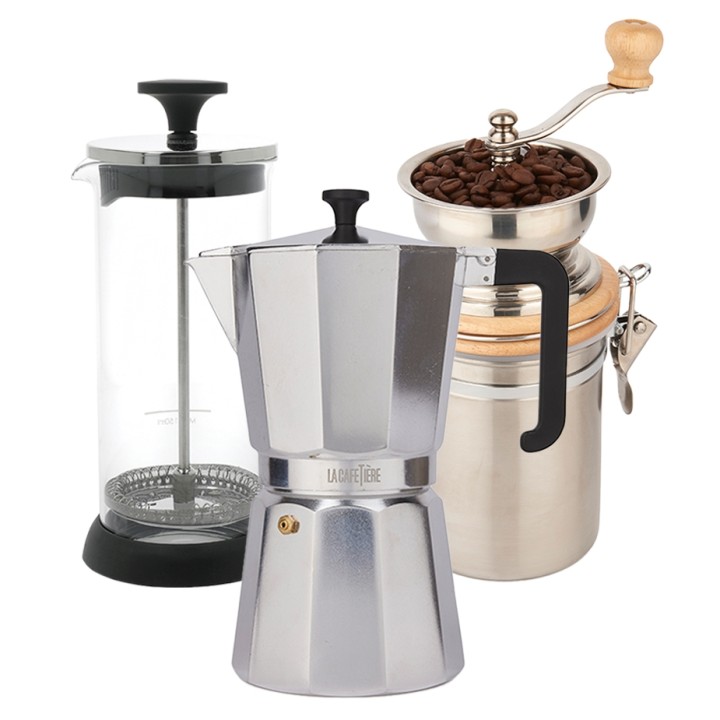 La Cafetière Venice 9 Kop. Espressokande Stål Inkl. La Cafetière Manuel Kaffemølle Stål & La Cafetière Mælkeskummer Glas/Sort La Cafetière Venice 9 Kop. Espressokande Stål Inkl. La Cafetière Manuel Kaffemølle Stål & La Cafetière Mælkeskummer Glas/Sort