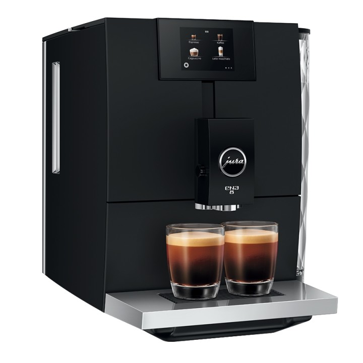 Jura ENA 8 (EC) Full Metropolitan Black Inkl. Plejepakke, Mælkebeholder, Mælkerens, Filtre & 3x1000g Rigtig Kaffe Super Crema