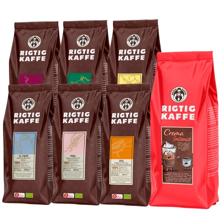 Rigtig Kaffe Brun Serie & Crema Intenso Mixpakke 3,4kg Hele kaffebønner Rigtig Kaffe Brun Serie & Crema Intenso Mixpakke 3,4kg Hele kaffebønner
