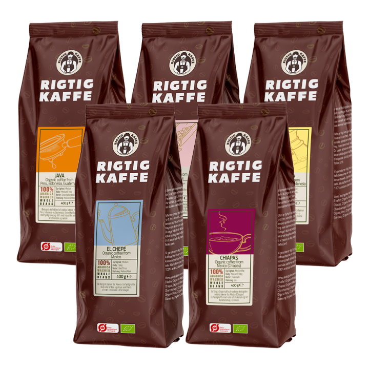 Rigtig Kaffe Mixpakke 2kg Hele kaffebønner Rigtig Kaffe Mixpakke 2kg Hele kaffebønner