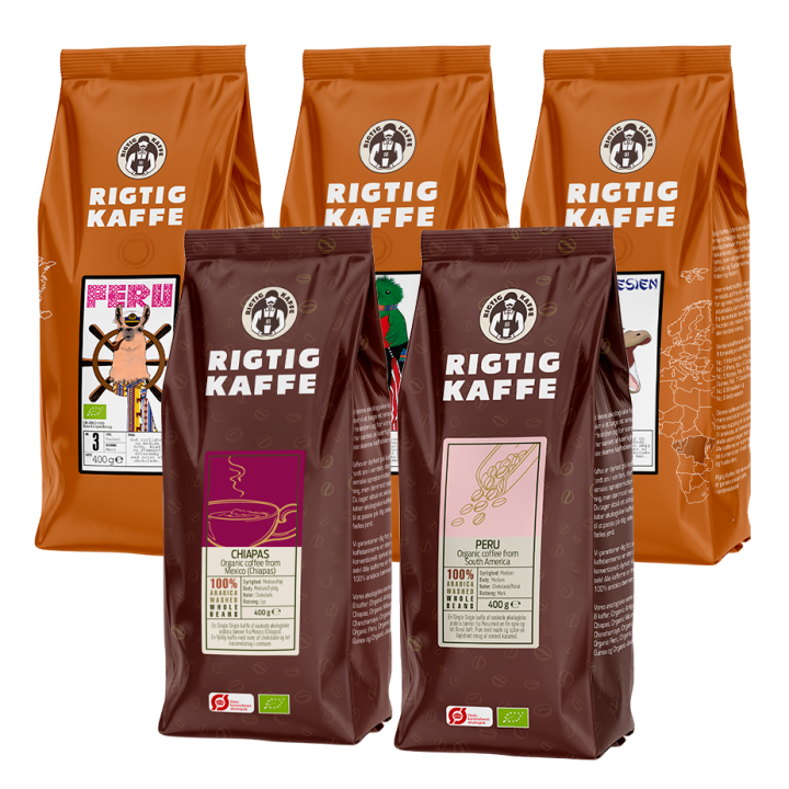 Rigtig Kaffe Mixpakke 2kg Hele kaffebønner Rigtig Kaffe Mixpakke 2kg Hele kaffebønner