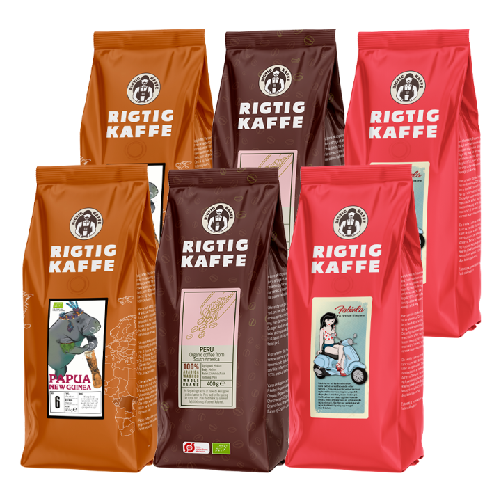 Rigtig Kaffe Mixpakke 2,6kg Hele kaffebønner Rigtig Kaffe Mixpakke 2,6kg Hele kaffebønner
