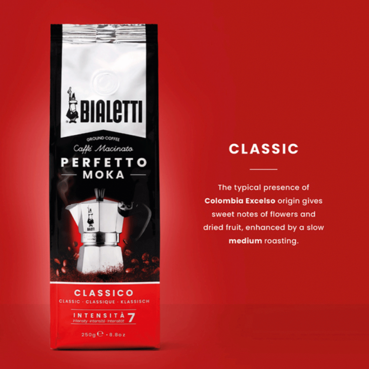 Bialetti Moka Express 6 Kop. Espressokande Alu Inkl. Perfetto Moka Classico Malet kaffe 250g Bialetti Moka Express 6 Kop. Espressokande Alu Inkl. Perfetto Moka Classico Malet kaffe 250g