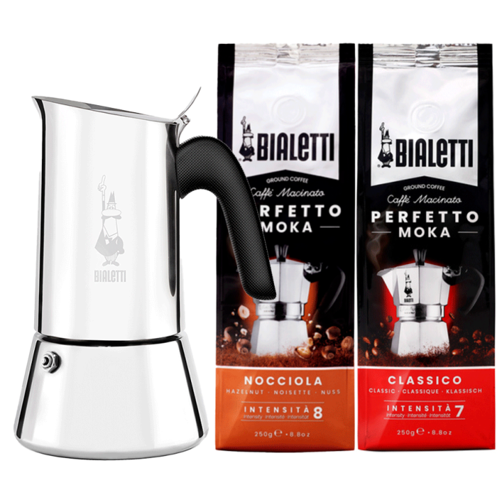Bialetti New Venus 6 Kop. Espressokande Stål Inkl. 2x250g Bialetti Malet Kaffe Bialetti New Venus 6 Kop. Espressokande Stål Inkl. 2x250g Bialetti Malet Kaffe