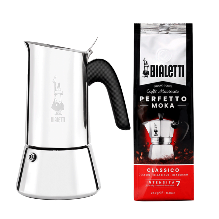 Bialetti New Venus 6 Kop. Espressokande Stål Inkl. Bialetti Perfetto Moka Classico Malet Kaffe 250g Bialetti New Venus 6 Kop. Espressokande Stål Inkl. Bialetti Perfetto Moka Classico Malet Kaffe 250g