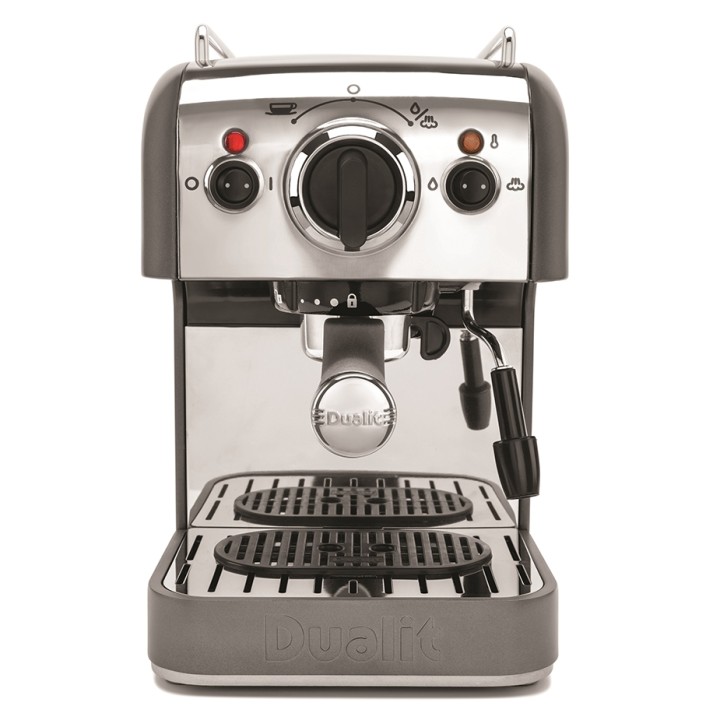 Dualit 3 in 1 Espressomaskine Inkl. Ascaso i-Mini  I2 Espressokværn, Mælkekande, Stampemåtte & Kaffe