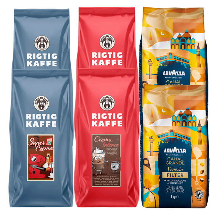 Rigtig Kaffe & Lavazza Mixpakke 6kg Hele kaffebønner Rigtig Kaffe & Lavazza Mixpakke 6kg Hele kaffebønner