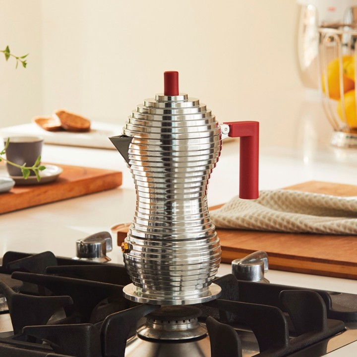 Alessi Pulcina Induction 3-Cup Espresso Pot Red