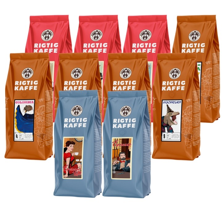 Rigtig Kaffe Mix pack 10 varieties Whole coffee beans