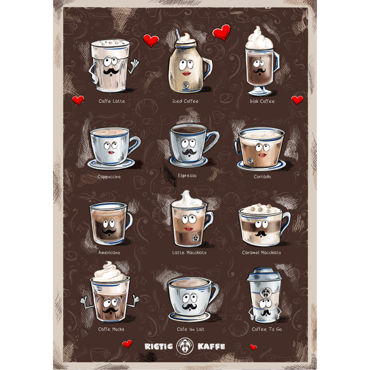 Coffee poster Rigtig Kaffe COFFEE DRINKS 50x70cm