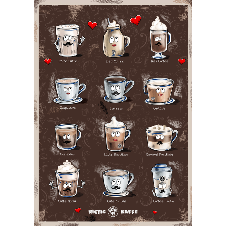 Coffee poster Rigtig Kaffe COFFEE DRINKS 21x30cm