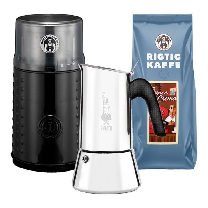 House of Barista Coffee grinder Incl. Bialetti Venus 4-cup espresso pot & Coffee
