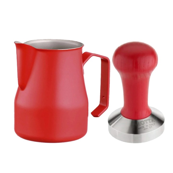 Motta Red Milk Jug & 58 mm Tamper