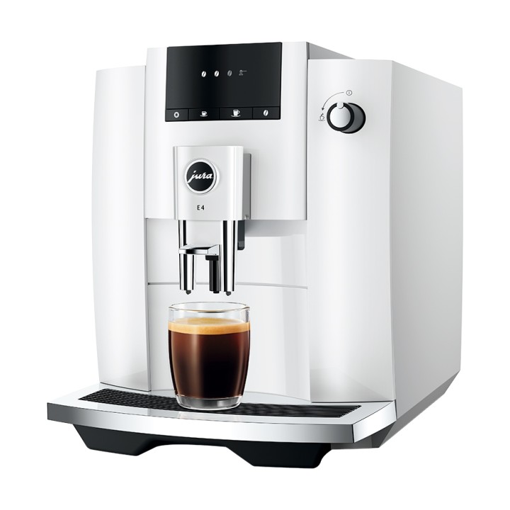 Jura E4 (EA) Piano White Espresso Machine Incl. Cups & 500g Rigtig Kaffe
