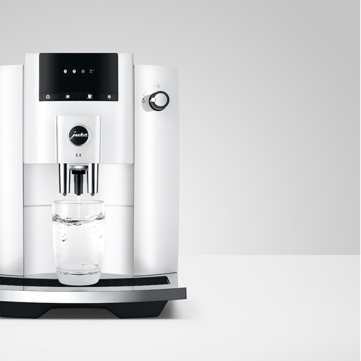 Jura E4 (EA) Piano White Espresso Machine Incl. Cups & 500g Rigtig Kaffe