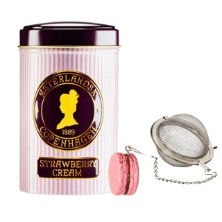 Tea infuser with chain and macaron figure incl. Østerlandsk Thehus Strawberry Cream 125g
