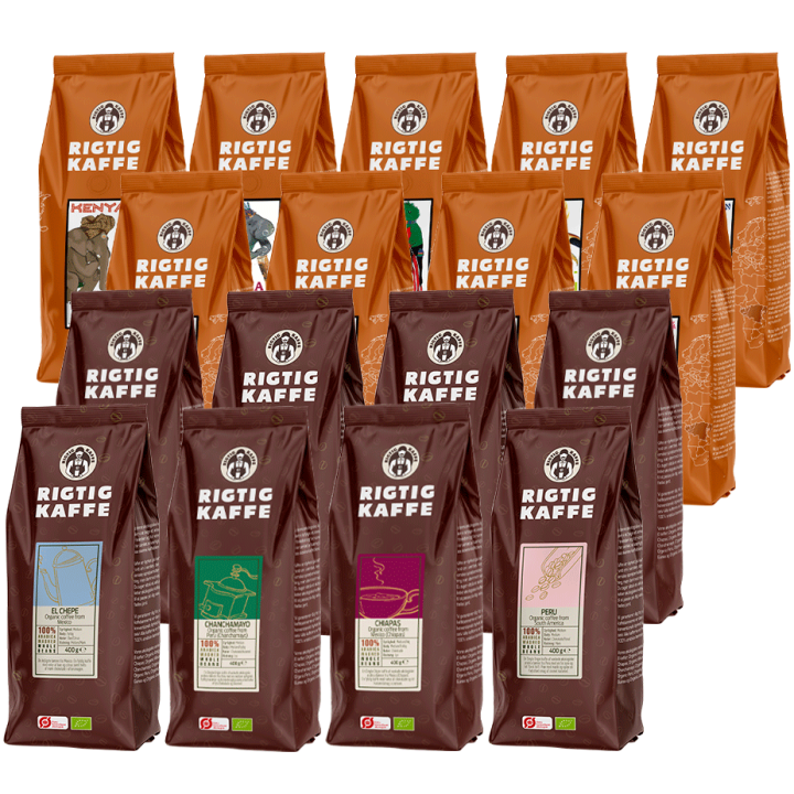 Rigtig Kaffe Mix pack 16 varieties Whole coffee beans