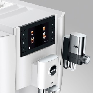 Jura E8 (EC) Piano White Espresso Machine Incl. Milk Container & 6x400g Rigtig Kaffe
