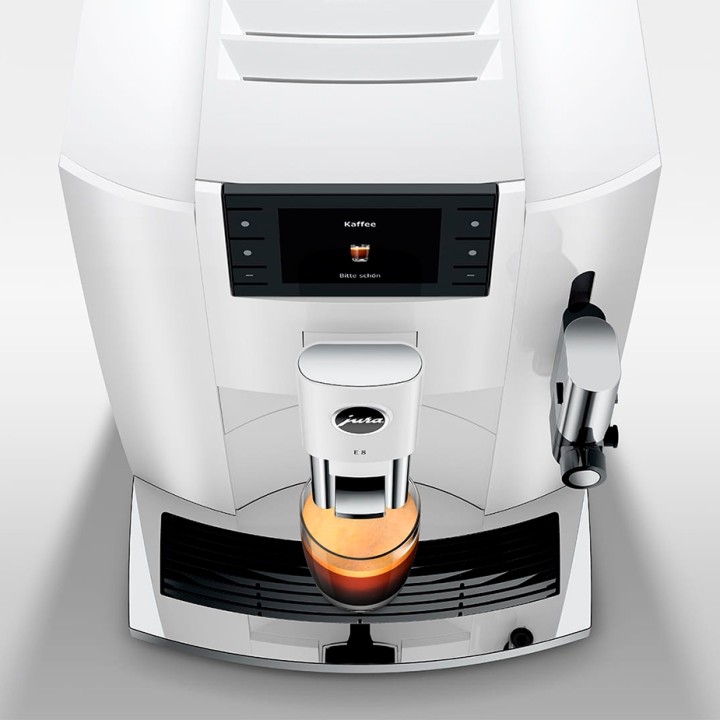 Jura E8 (EC) Piano White Espresso Machine Incl. Milk Container & 6x400g Rigtig Kaffe