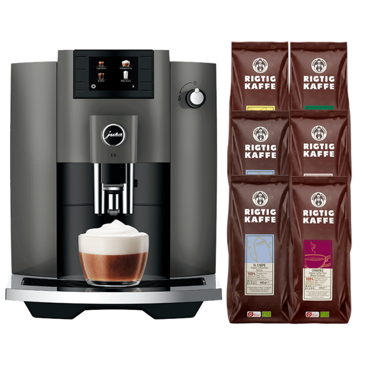 Jura E6 (EC) Dark Inox Espresso Machine Incl. 6x400g Rigtig Kaffe Organic