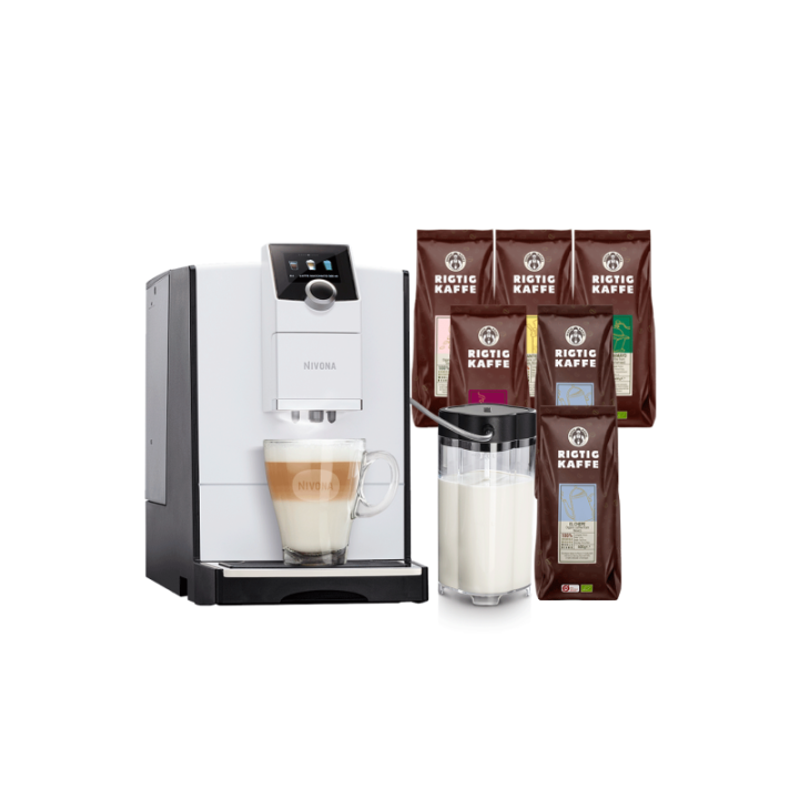 Nivona NICR 796 White Incl. milk container & 6x400g Rigtig Kaffe Organic