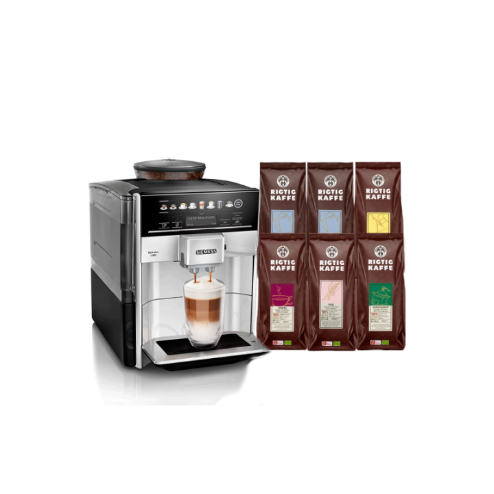 Siemens TE653M11RW EQ6 s300 Espresso Machine Incl. 6x400g Rigtig Kaffe Organic